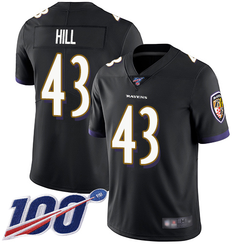 Baltimore Ravens Limited Black Men Justice Hill Alternate Jersey NFL Football 43 100th Season Vapor Untouchable